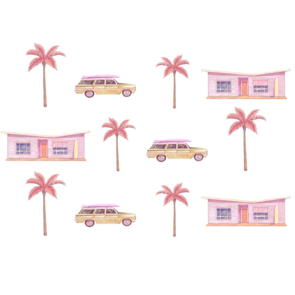 Large Retro Australian Beach Shack Wall Decals - Pink - Wondermade