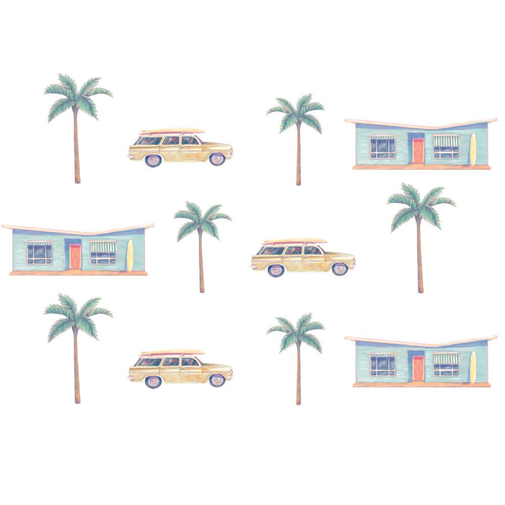 Large Retro Australian Beach Shack Wall Decals - Pink - Wondermade