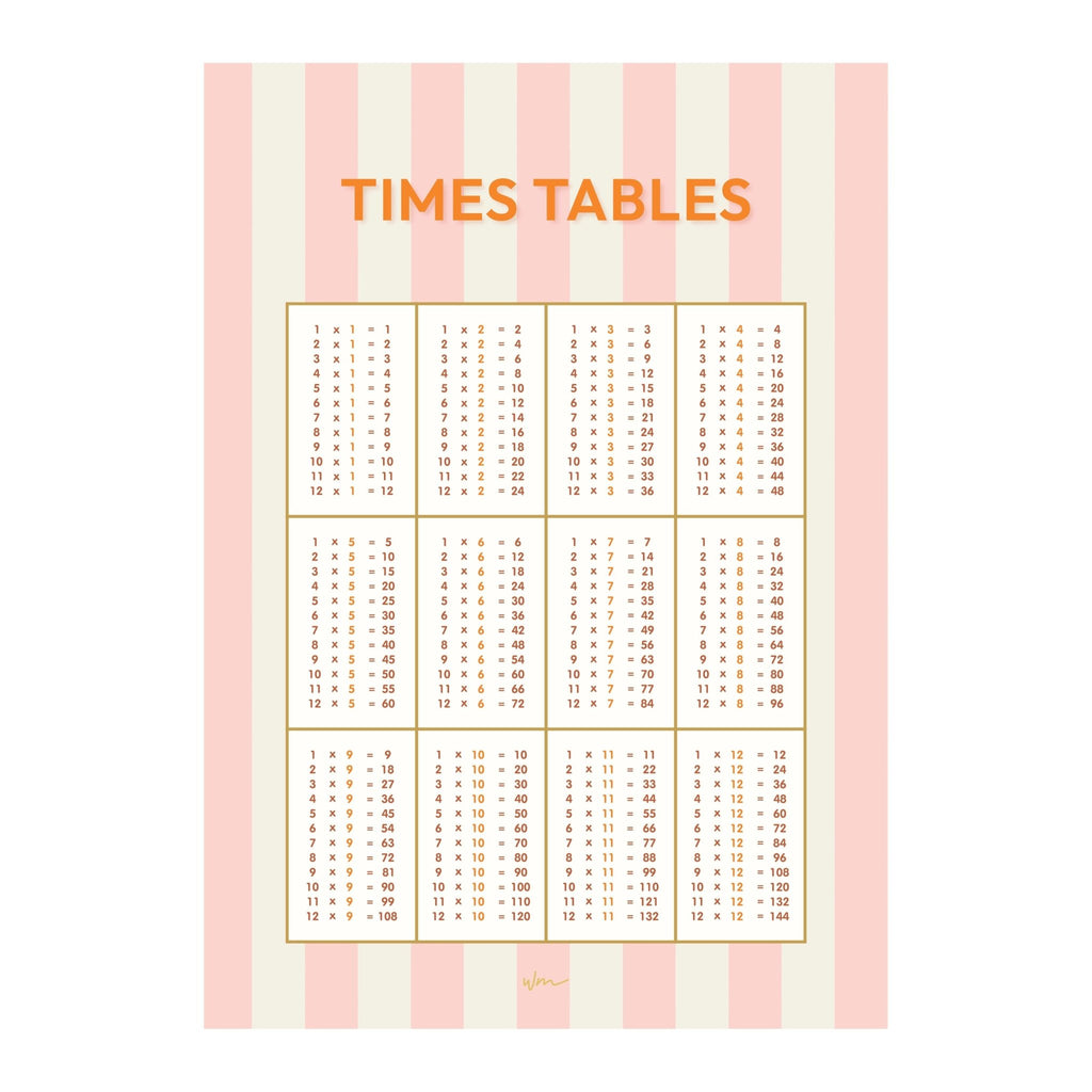 Times Table paper art print - Stripes - Wondermade