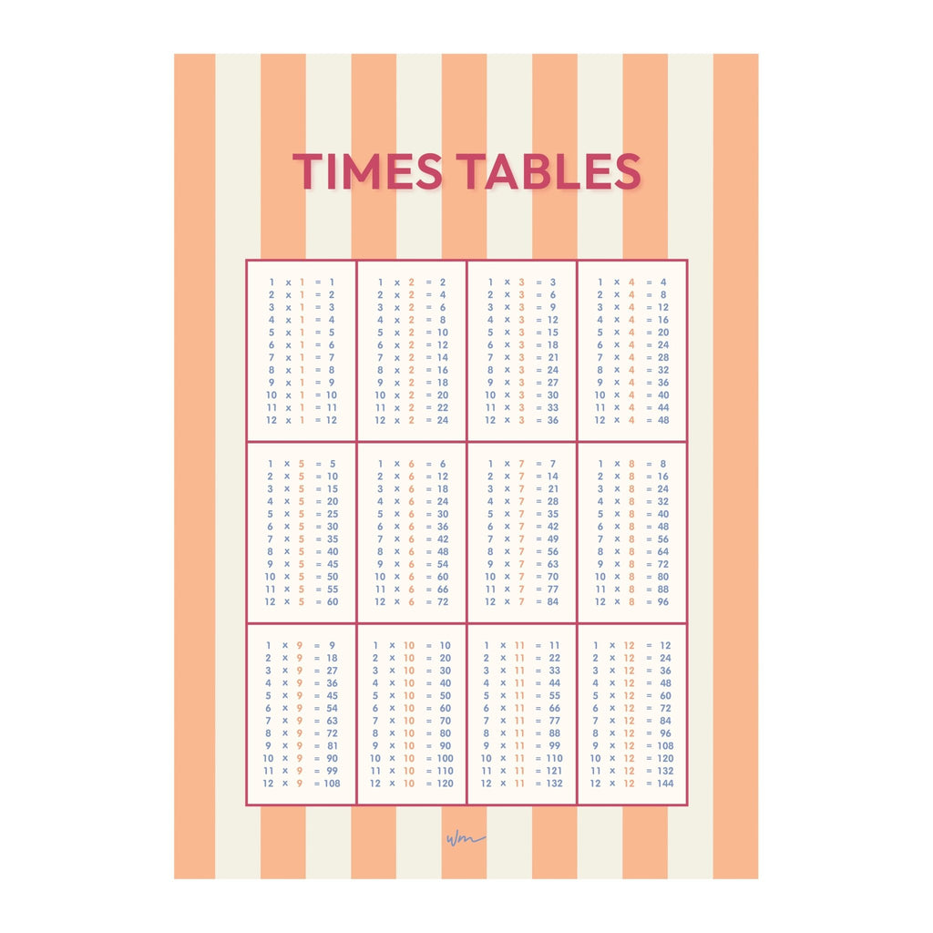 Times Table paper art print - Stripes - Wondermade