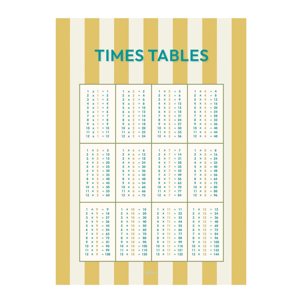 Times Table paper art print - Stripes - Wondermade